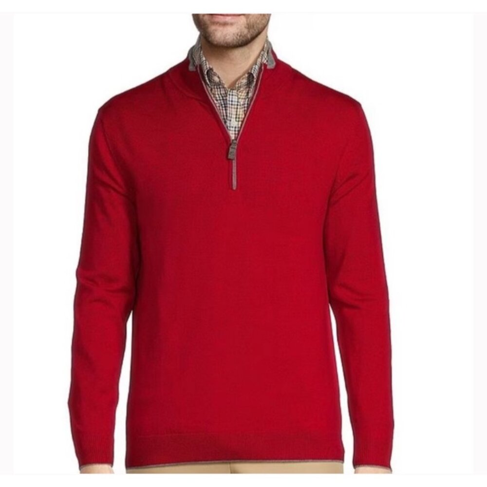 Hart Schaffner Marx Quarter Zip Extra Fine Merino Wool Sweater in Red XL